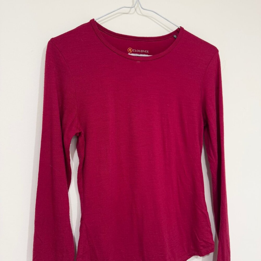 Cloudveil Womens 100% Merino Wool Long Sleeve Base Layer Shirt Size XS Red